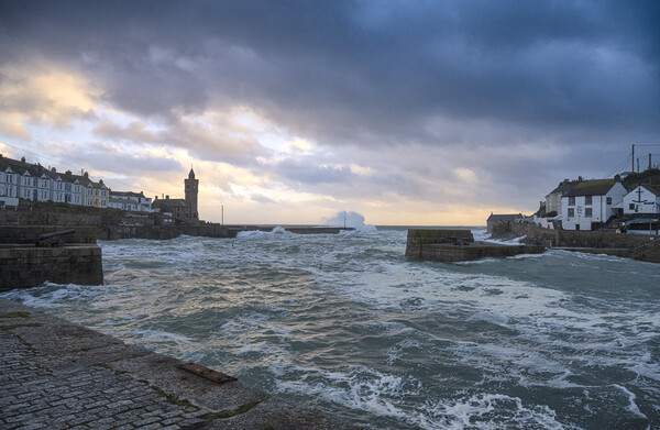 Porthleven clock tower,storm Picture Board by kathy white
