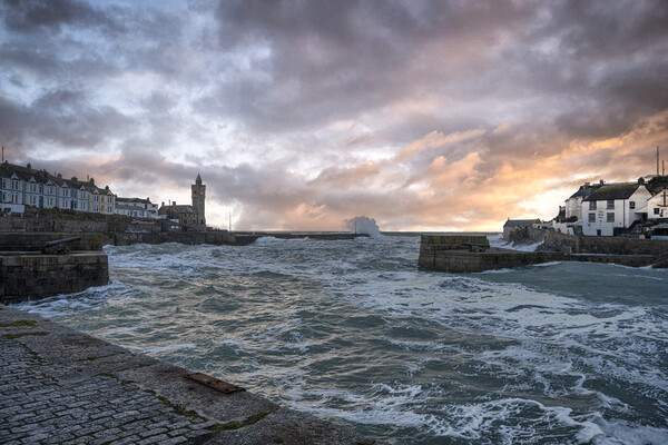 Porthleven Harbour Cornwall storm Picture Board by kathy white