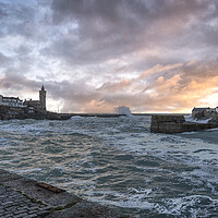 Buy canvas prints of Porthleven Harbour Cornwall storm by kathy white
