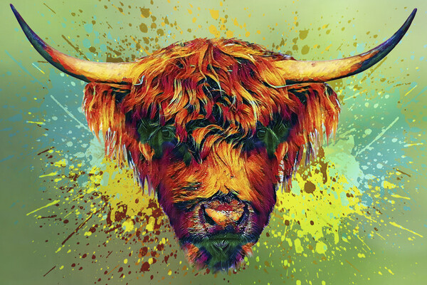 painted  Highland cow in Cornwall Picture Board by kathy white