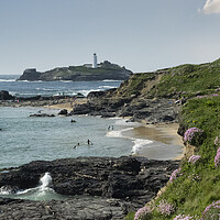 Buy canvas prints of Godrevy lighthouse from Hyale beach by kathy white