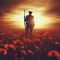 Buy canvas prints of Remembrance, A Soldier Amidst the Poppies by kathy white