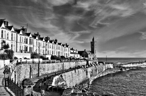 Porthleven clock tower  black and white Picture Board by kathy white