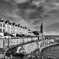 Buy canvas prints of Porthleven clock tower  black and white by kathy white