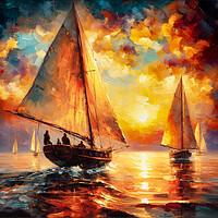 Buy canvas prints of sunset yachts,sailing,fire and water by kathy white