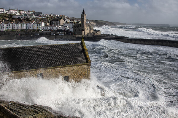 stormy day at Porthleven Cornwall Picture Board by kathy white