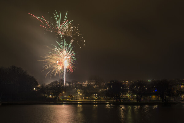 Helston Boating Lake,Fireworks Picture Board by kathy white