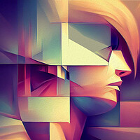 Buy canvas prints of abstract cubist  portrait  of a women by kathy white