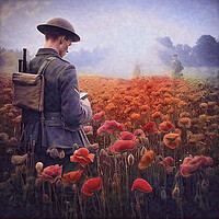 Buy canvas prints of Soldier in a poppy field by kathy white