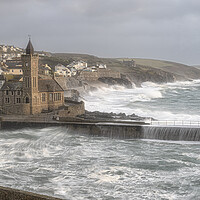Buy canvas prints of Porthleven  stormy seas by kathy white