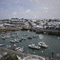Buy canvas prints of Porthleven Cornwall in the snow  by kathy white