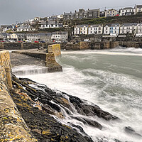 Buy canvas prints of Porthleven Harbour, Cornwall storm force by kathy white