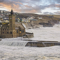 Buy canvas prints of Porthleven  stormy sea,storm force ,Cornwall by kathy white