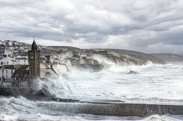 Storm in Porthleven Cornwall Picture Board by kathy white