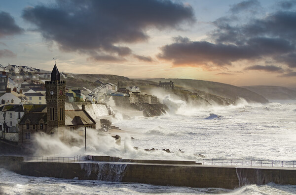 Storm in Porthleven,Cornwall Picture Board by kathy white