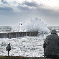 Buy canvas prints of Porthleven  stormy sea,waiting for fish by kathy white