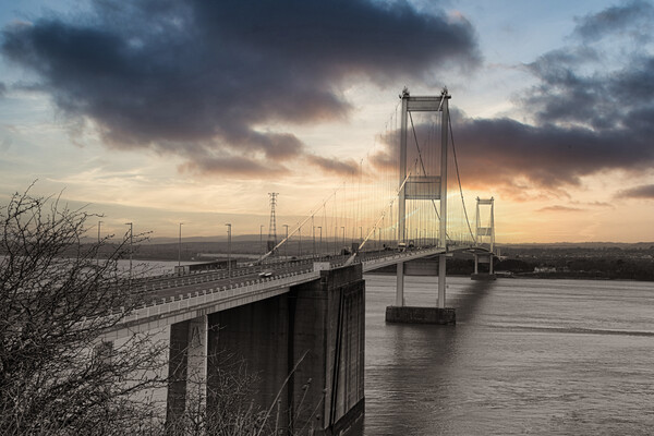 The Severn Bridge ,sunset, Prince of Wales Bridge Picture Board by kathy white