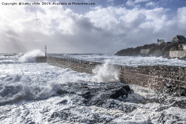 Storm Freya at Porthleven pier  Picture Board by kathy white