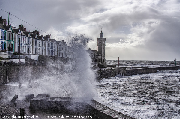  Porthleven Cornwall storm at the clock tower,Port Picture Board by kathy white