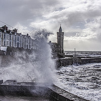 Buy canvas prints of  Porthleven Cornwall storm at the clock tower,Port by kathy white