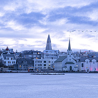 Buy canvas prints of Reykjavik Iceland in the winter with snow by kathy white