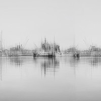 Buy canvas prints of Harbour view Cornwall,black and white abstract by kathy white