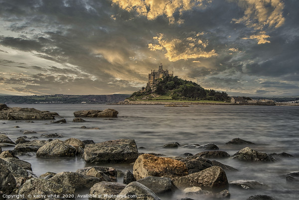 St Michaels mount at sunset Penzance Cornwall,suns Picture Board by kathy white