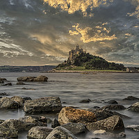 Buy canvas prints of St Michaels mount at sunset Penzance Cornwall,suns by kathy white