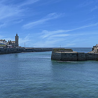 Buy canvas prints of Porthleven Cornwall just blue  sky and sea ,summer by kathy white