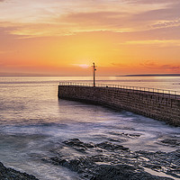 Buy canvas prints of Porthleven Cornwall,red sky at night ,sunset by kathy white