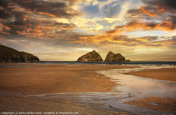 Holywell Bay Cornwall, at sunset Picture Board by kathy white