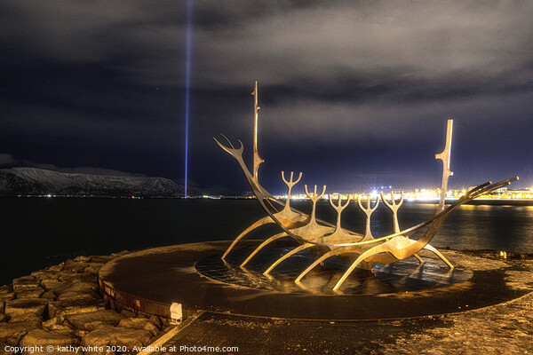 Imagine Peace Tower;with  Sun Voyager,Iceland Picture Board by kathy white