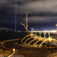 Buy canvas prints of Imagine Peace Tower;with  Sun Voyager,Iceland by kathy white