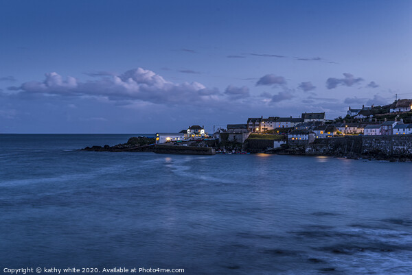 Coverack at night with calm sea Picture Board by kathy white