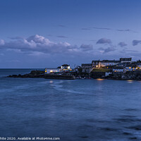 Buy canvas prints of Coverack at night with calm sea by kathy white