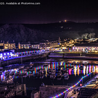 Buy canvas prints of Porthleven  Cornwall Christmas light,at Porthleven by kathy white