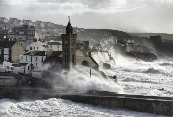 Stormy Seas in Porthleven Picture Board by kathy white