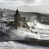 Buy canvas prints of Stormy Seas in Porthleven by kathy white