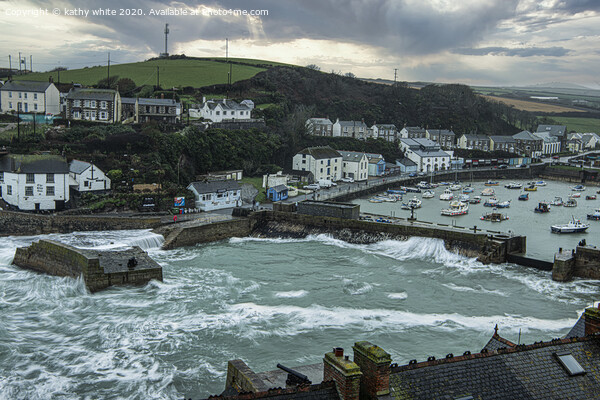 Majestic Storm at Porthleven Harbour Picture Board by kathy white