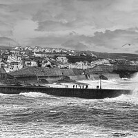 Buy canvas prints of Porthleven Cornwall  storm watching by kathy white