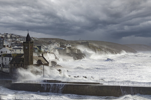 Porthleven harbour with Clock tower,Storm Picture Board by kathy white