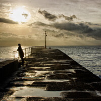 Buy canvas prints of still waiting,Porthleven-Pier watching the tide by kathy white
