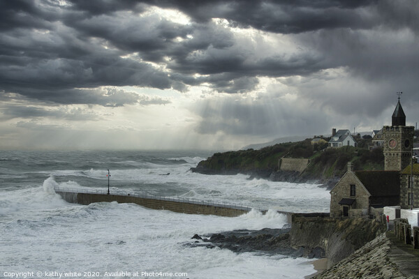  Porthleven Cornwall on a stormy day Picture Board by kathy white