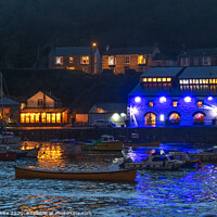 Buy canvas prints of Porthleven Lights at Christmas by kathy white