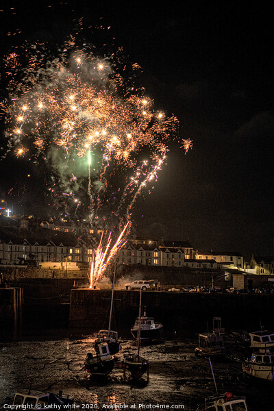 Porthleven Harbour  Cornwall fireworks Picture Board by kathy white