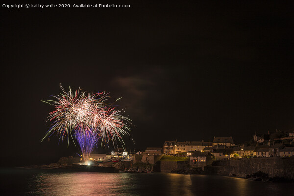 Coverack Cornwall fireworks at night Picture Board by kathy white