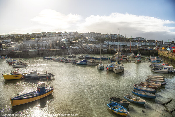  Porthleven Cornwall  with boats in the harbour Picture Board by kathy white