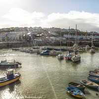 Buy canvas prints of  Porthleven Cornwall  with boats in the harbour by kathy white