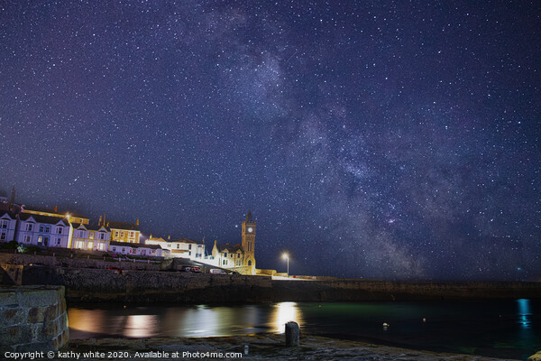 Porthleven harbour with Clock tower, Milky way  Picture Board by kathy white