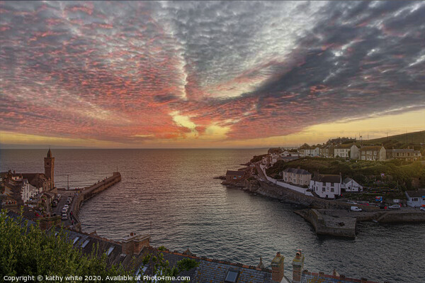Porthleven Cornwall Sunset, with clock tower,Sunse Picture Board by kathy white